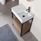 Console Sink Vanity With Ceramic Sink and Natural Brown Oak Drawer